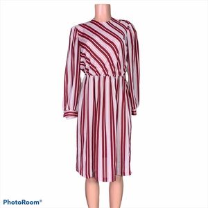 Cathy Sue vintage dress stripe high neck long sleeve red size 10 petite
